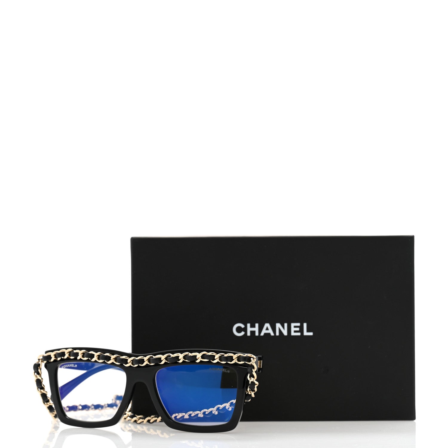 Chanel Acetate Metal Calfskin Chain Rectangle Sunglasses 71627A