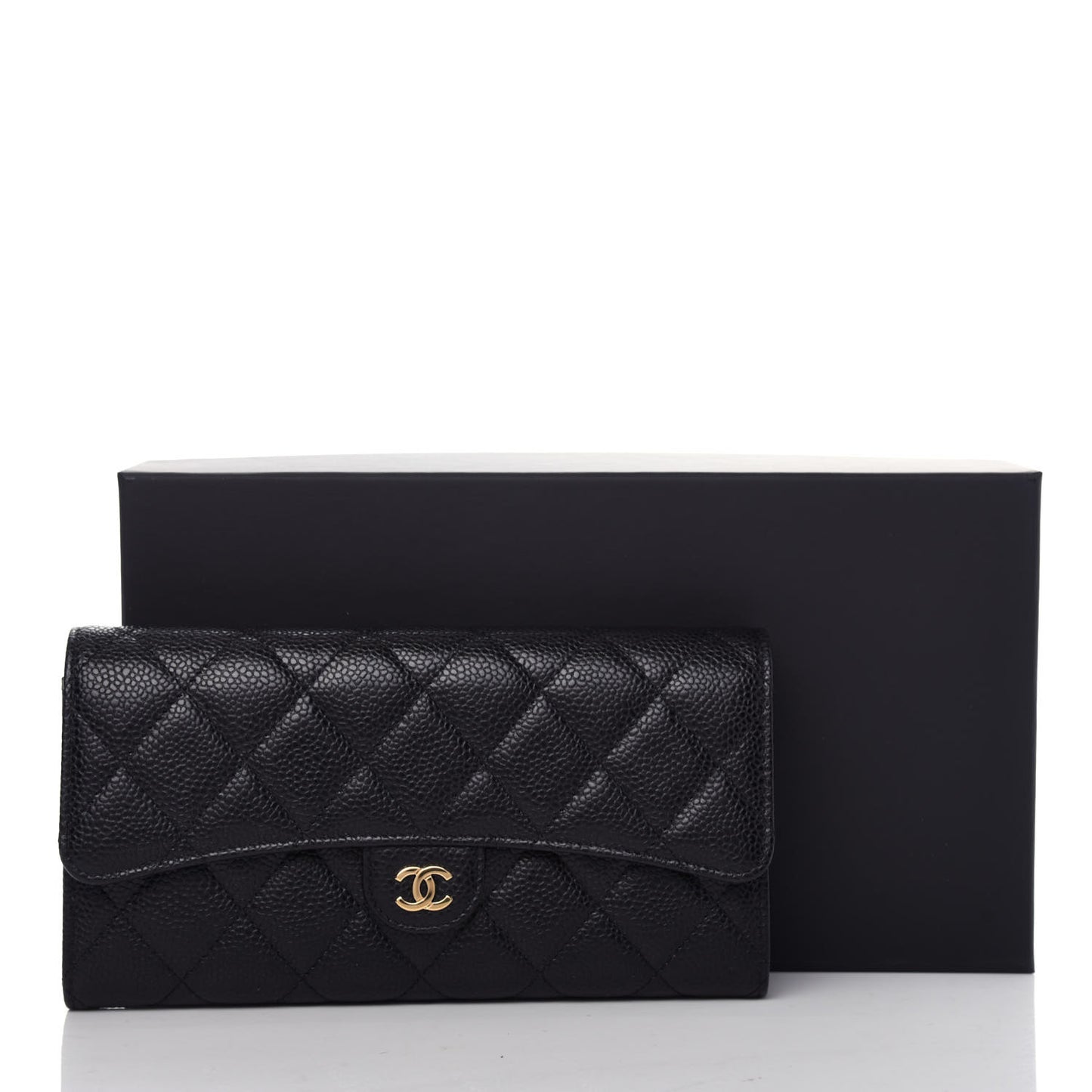 Caviar Quilted Large Gusset Flap Wallet Black