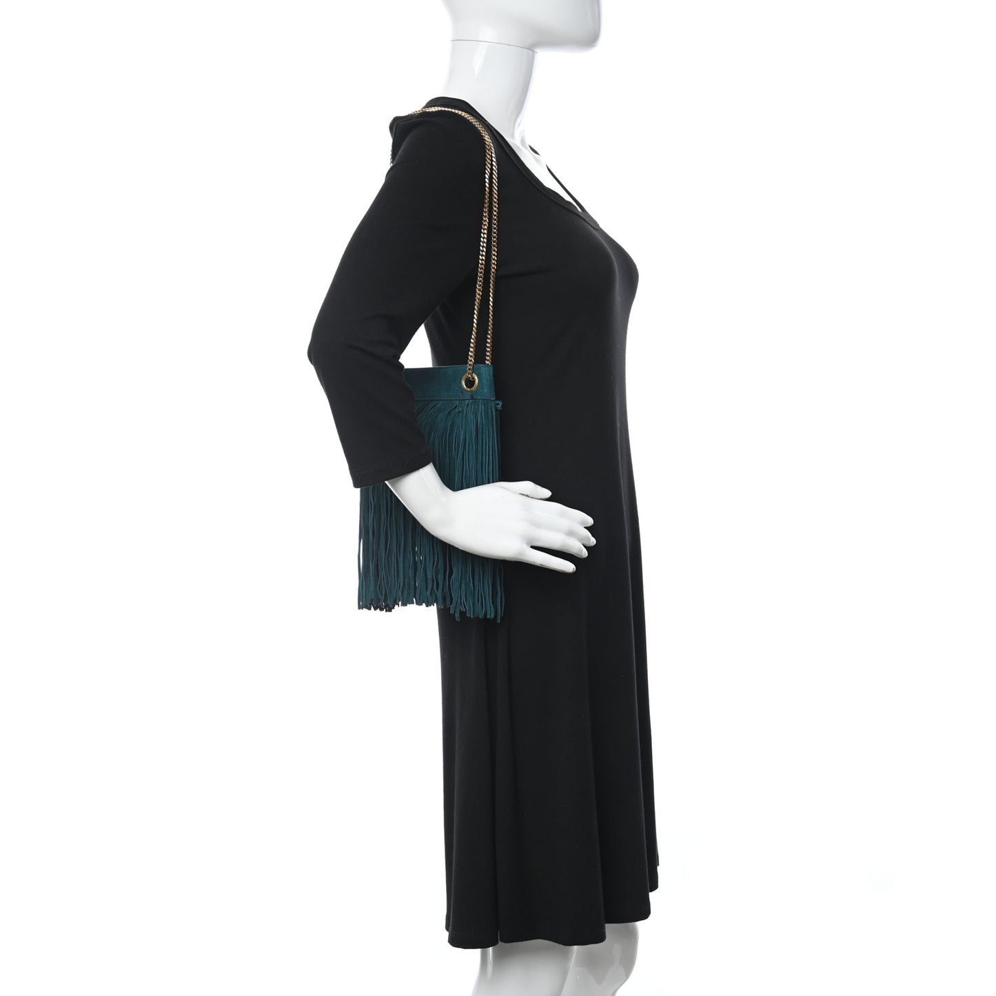 Suede Calfskin Small Grace Fringed Hobo Bag Rope Sea Turquoise