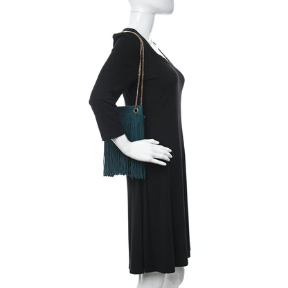 Saint Laurent Suede Calfskin Small Grace Fringed Hobo Bag Rope Sea Turquoise 2 of 9