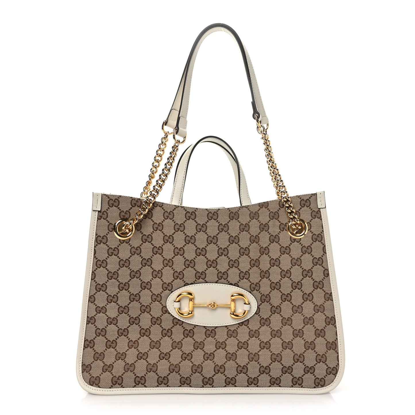 Monogram Calfskin Medium Horsebit 1955 Tote Bag Beige Mystic White