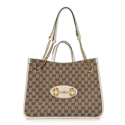 Gucci Monogram Calfskin Medium Horsebit 1955 Tote Bag Beige Mystic White 1 of 9