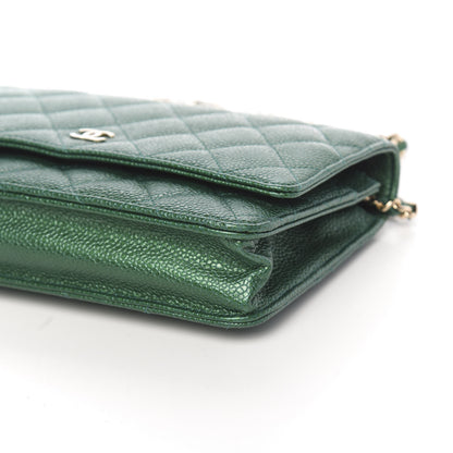 Chanel Metallic Caviar Quilted Wallet On Chain WOC Green 11 of 12