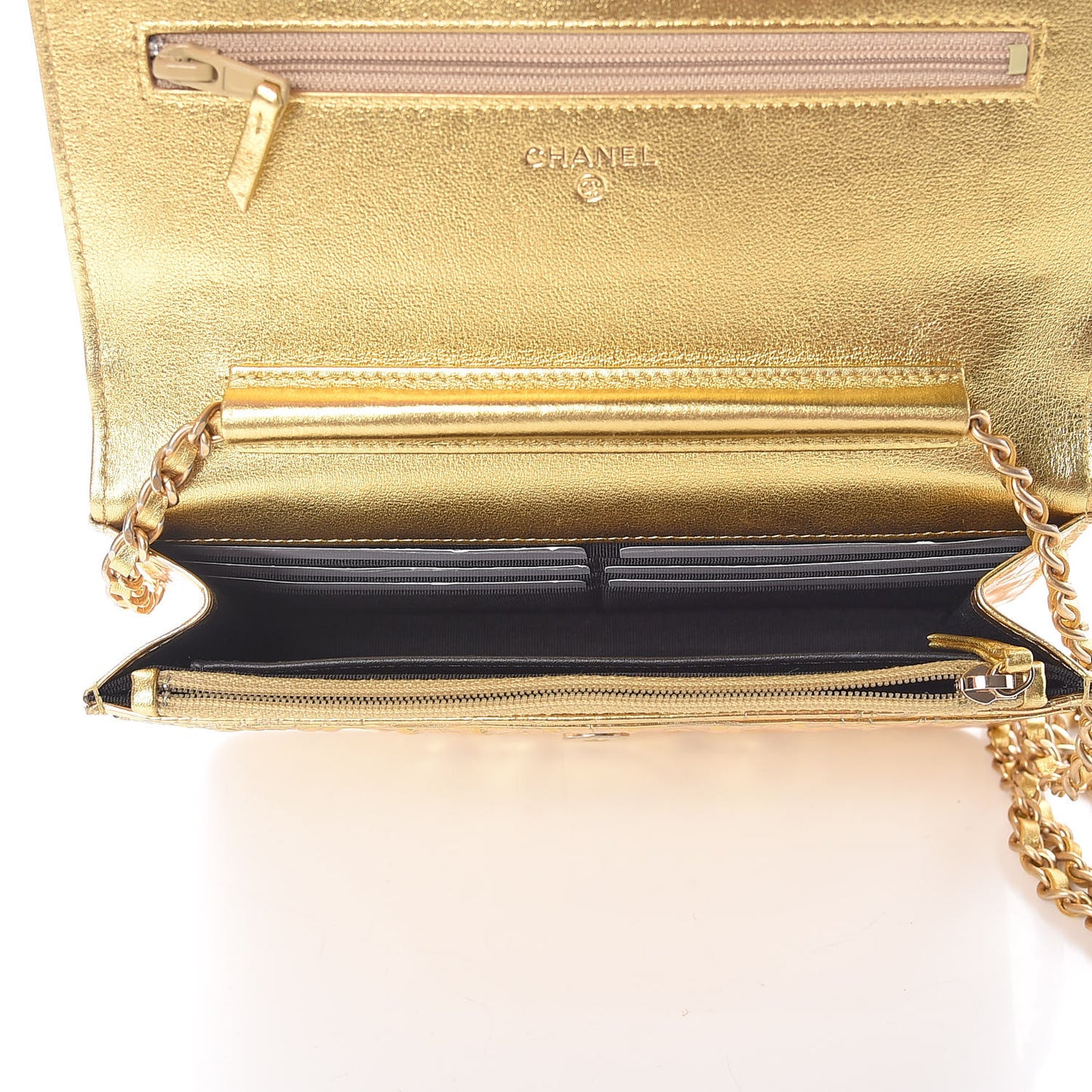 Metallic Calfskin Crocodile Embossed Cocodile Wallet On Chain WOC Gold