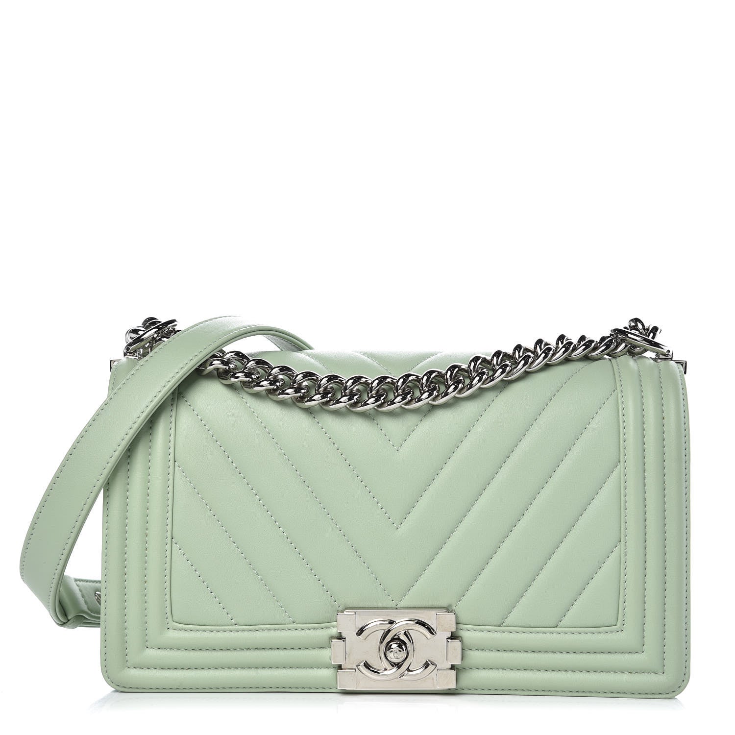 Chanel Calfskin Chevron Quilted Medium Boy Flap Light Green 1 of 11
