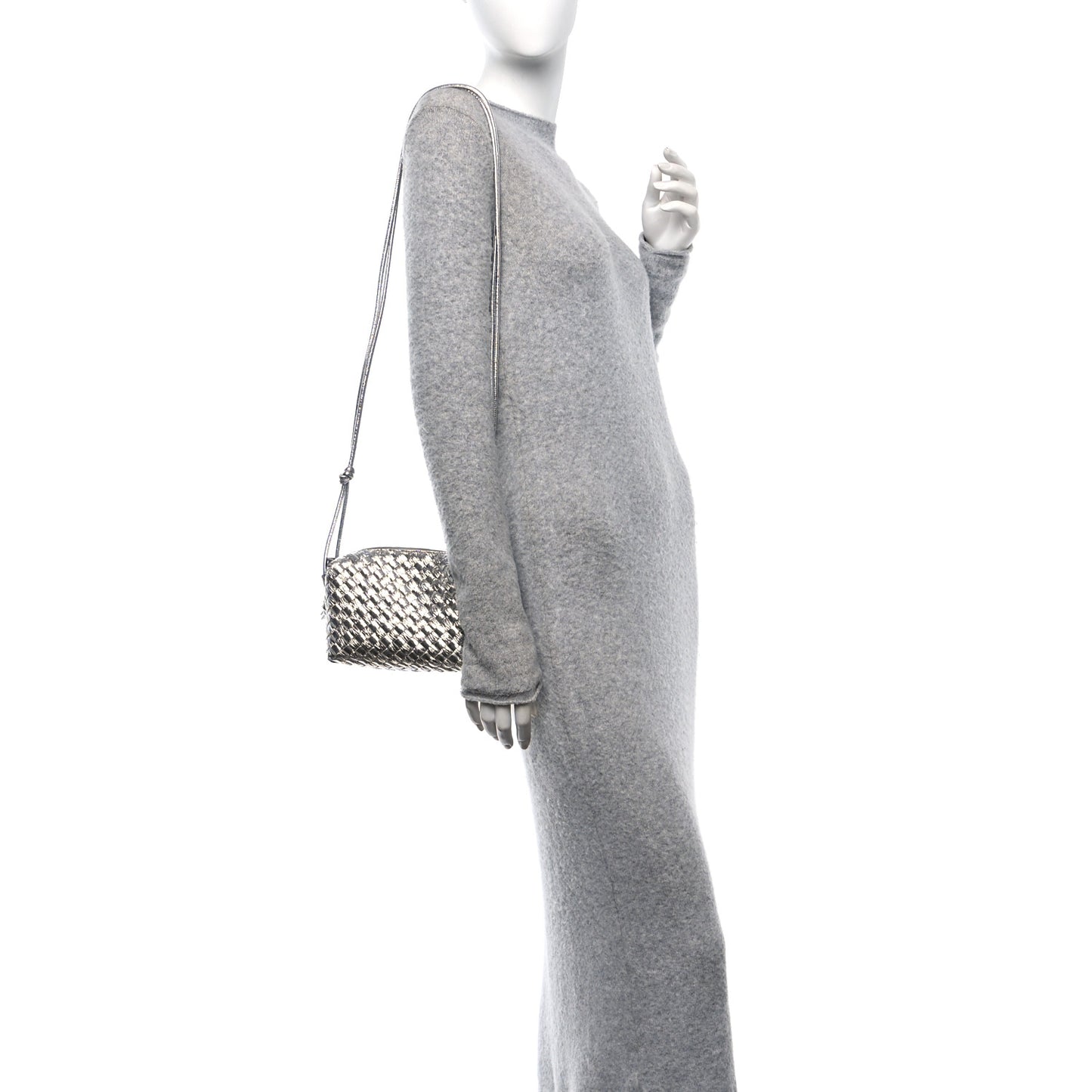 Metallic Calfskin Intrecciato Mini Loop Camera Bag Silver