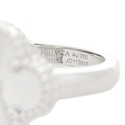 Van Cleef & Arpels 18K White Gold Guilloche Vintage Alhambra Ring 49 5 5 of 6