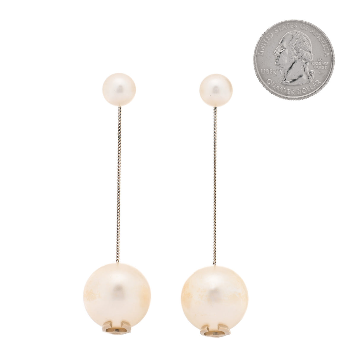 Pearl CC Chain Drop Earrings Gold