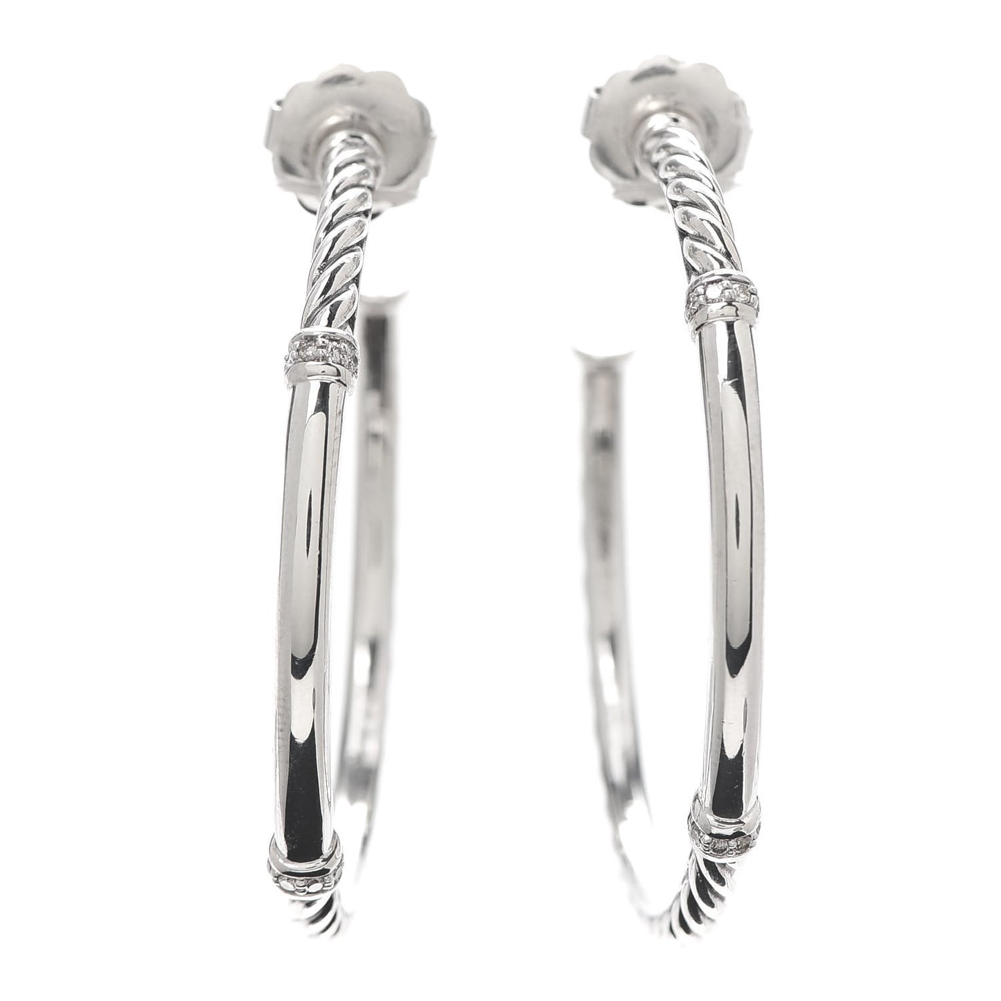 Sterling Silver Diamond Large Metro Hoop Earrings