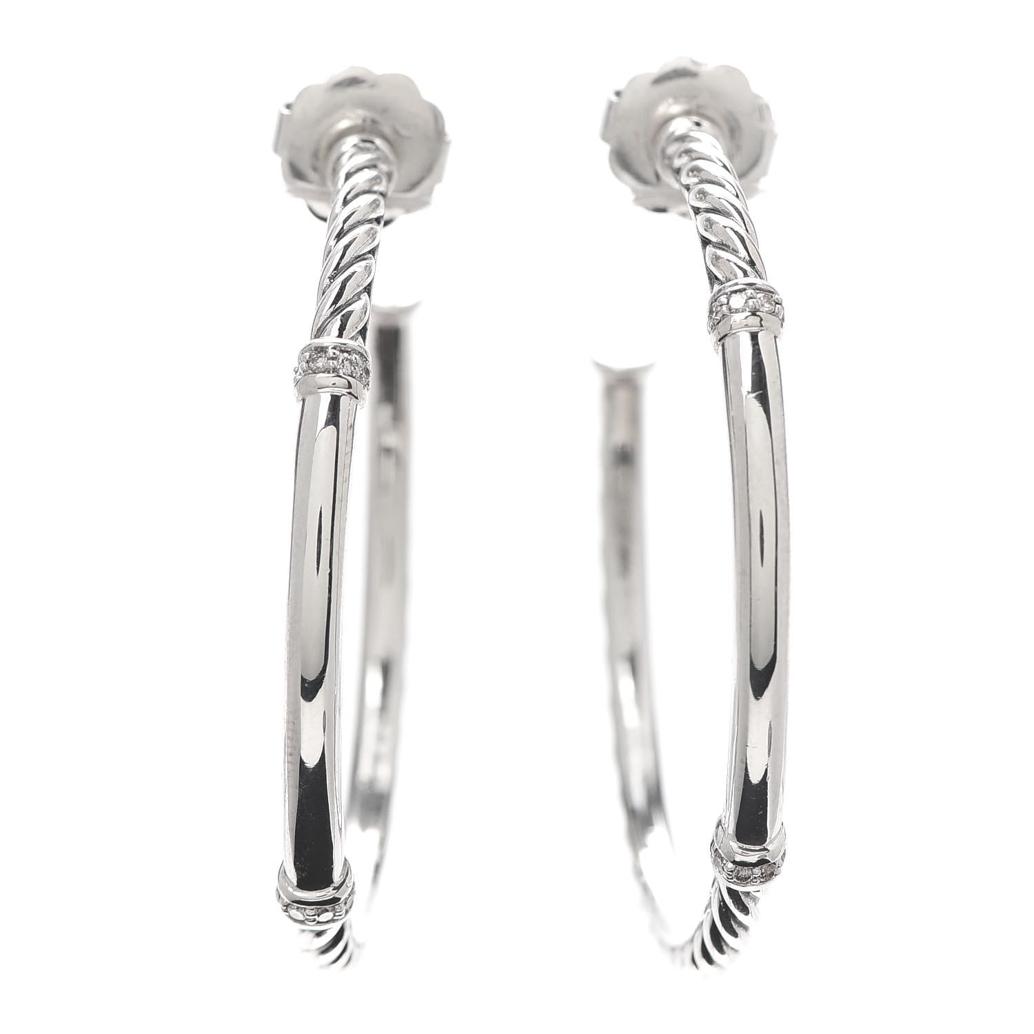 David Yurman Sterling Silver Diamond Large Metro Hoop Earrings 1 of 4