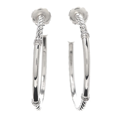 David Yurman Sterling Silver Diamond Large Metro Hoop Earrings 1 of 4