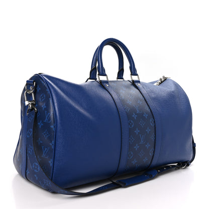 Louis Vuitton LOUIS VUITTON Taiga Monogram Eclipse Keepall Bandouliere 50 Pacific Blue 2 of 10