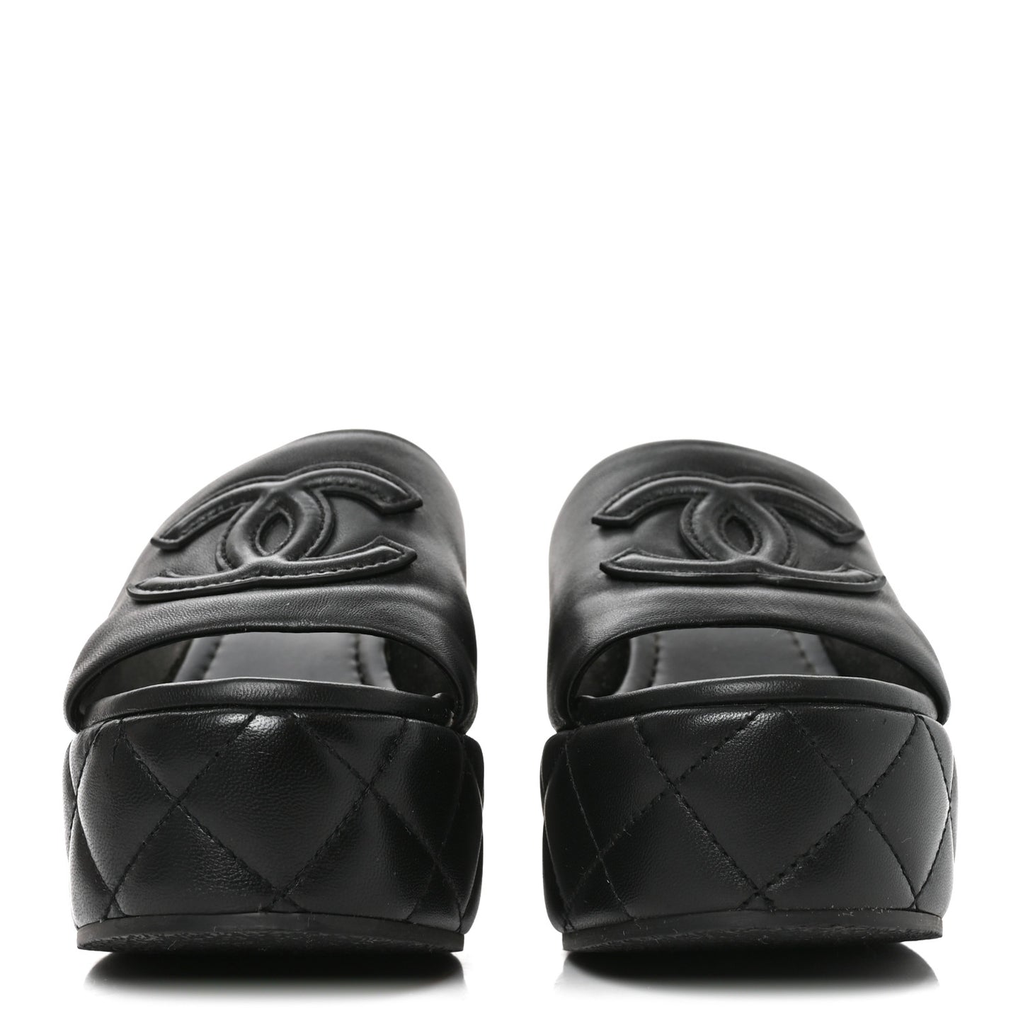 Lambskin Quilted CC Platform Mules 38 Black