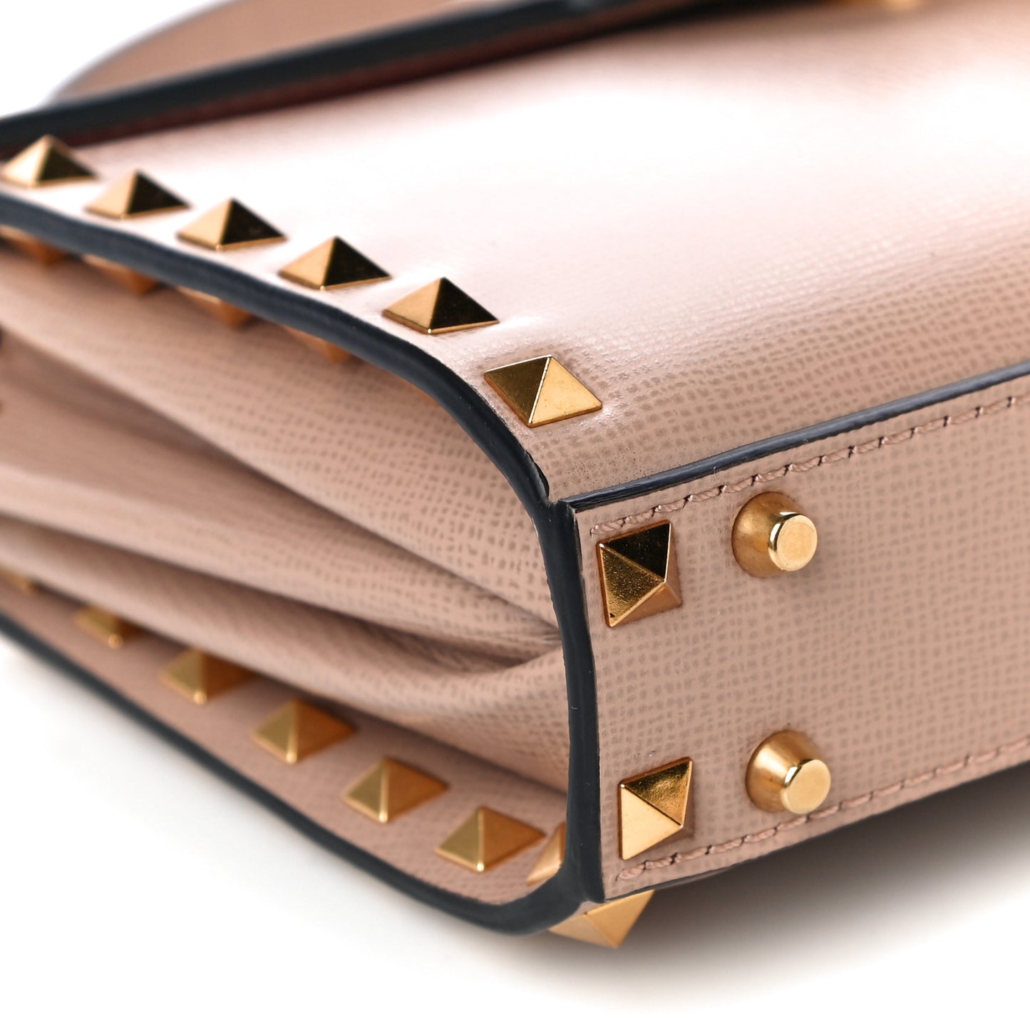Grainy Calfskin Rockstud Alcove Top Handle Cross Body Rose Cannelle