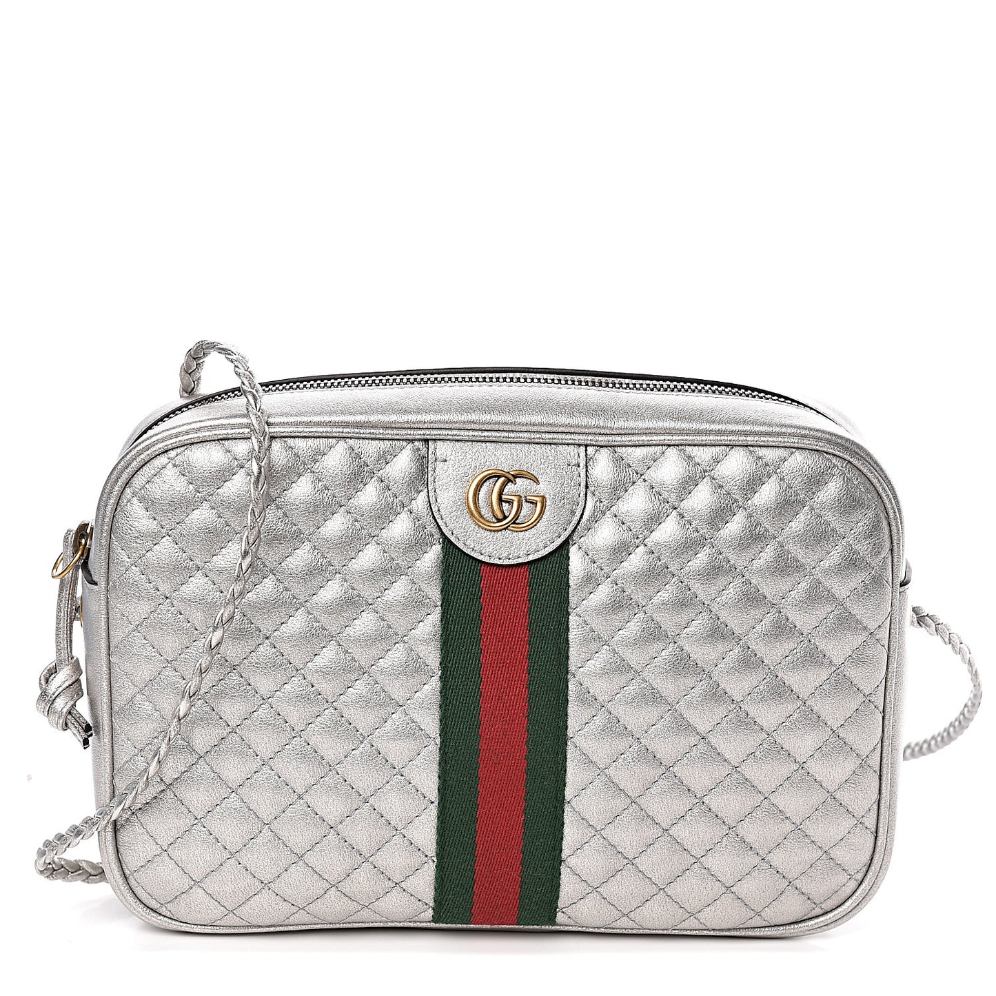 Laminated Nappa Web Trapuntata Small GG Shoulder Bag Argento