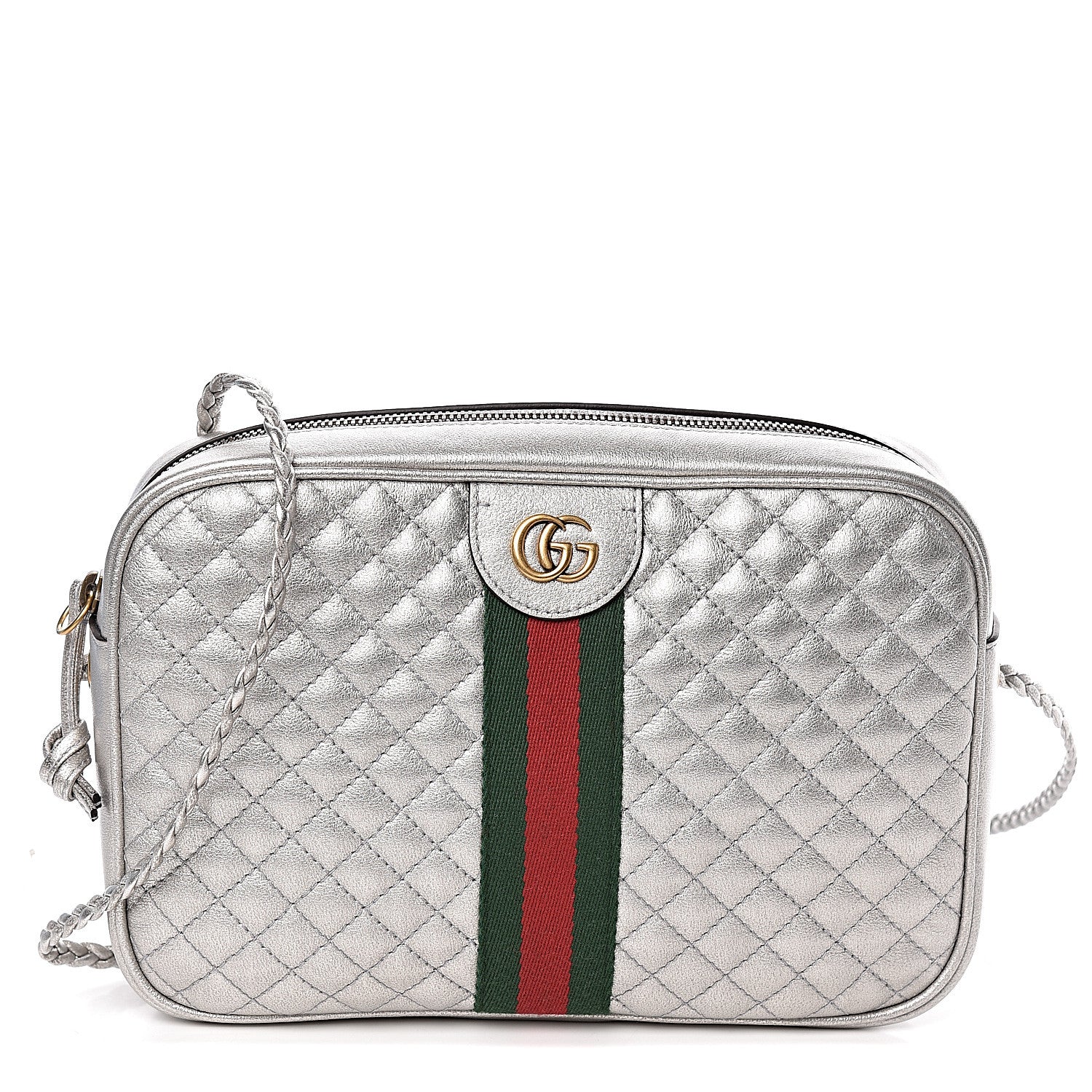 Gucci Laminated Nappa Web Trapuntata Small GG Shoulder Bag Argento 2 of 11