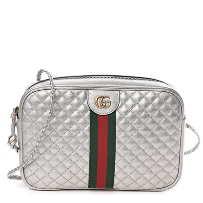 Gucci Laminated Nappa Web Trapuntata Small GG Shoulder Bag Argento 2 of 11