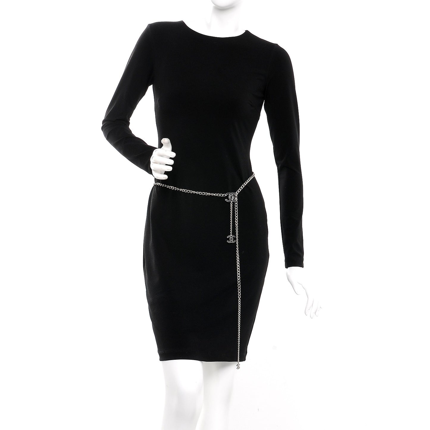 Enamel CC Chain Belt Black Silver