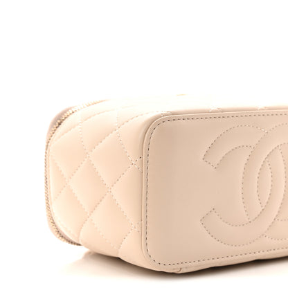 Chanel Lambskin Quilted Small Top Handle Vanity Case With Chain Ecru Dark Beige 9 of 11