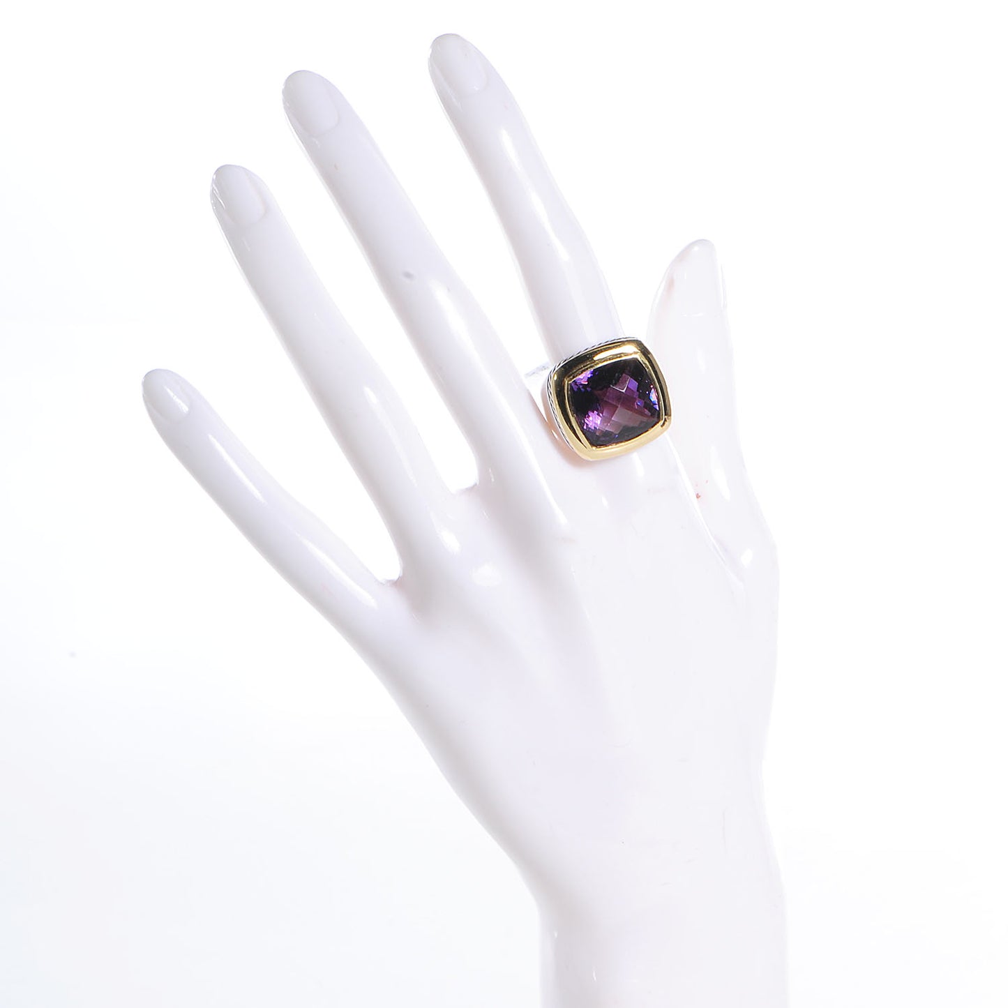 Sterling Silver 18K Yellow Gold Amethyst 16mm Albion Statement Ring 56 7.5