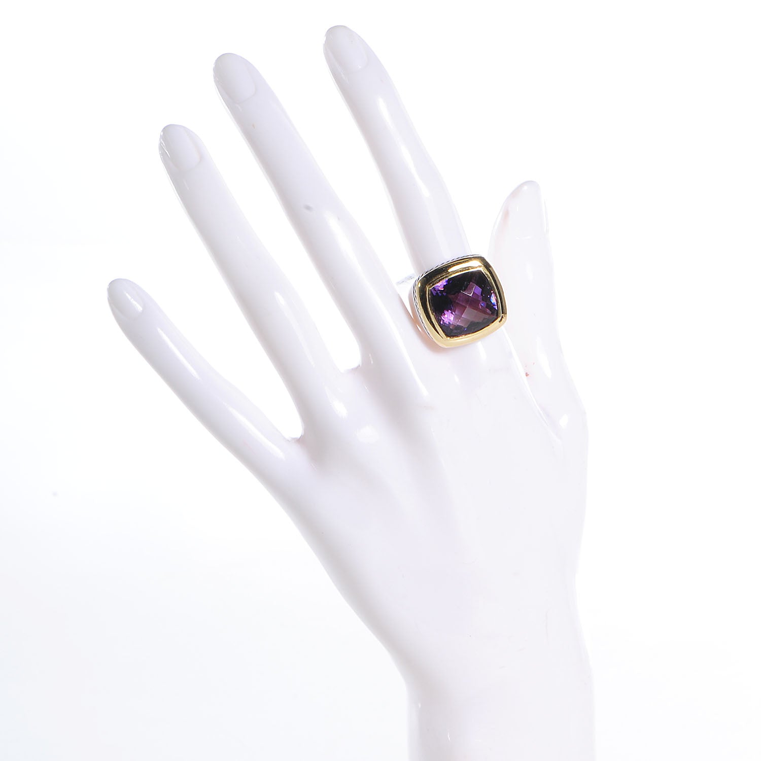 David Yurman Sterling Silver 18K Yellow Gold Amethyst 16mm Albion Statement Ring 56 7.5 2 of 5