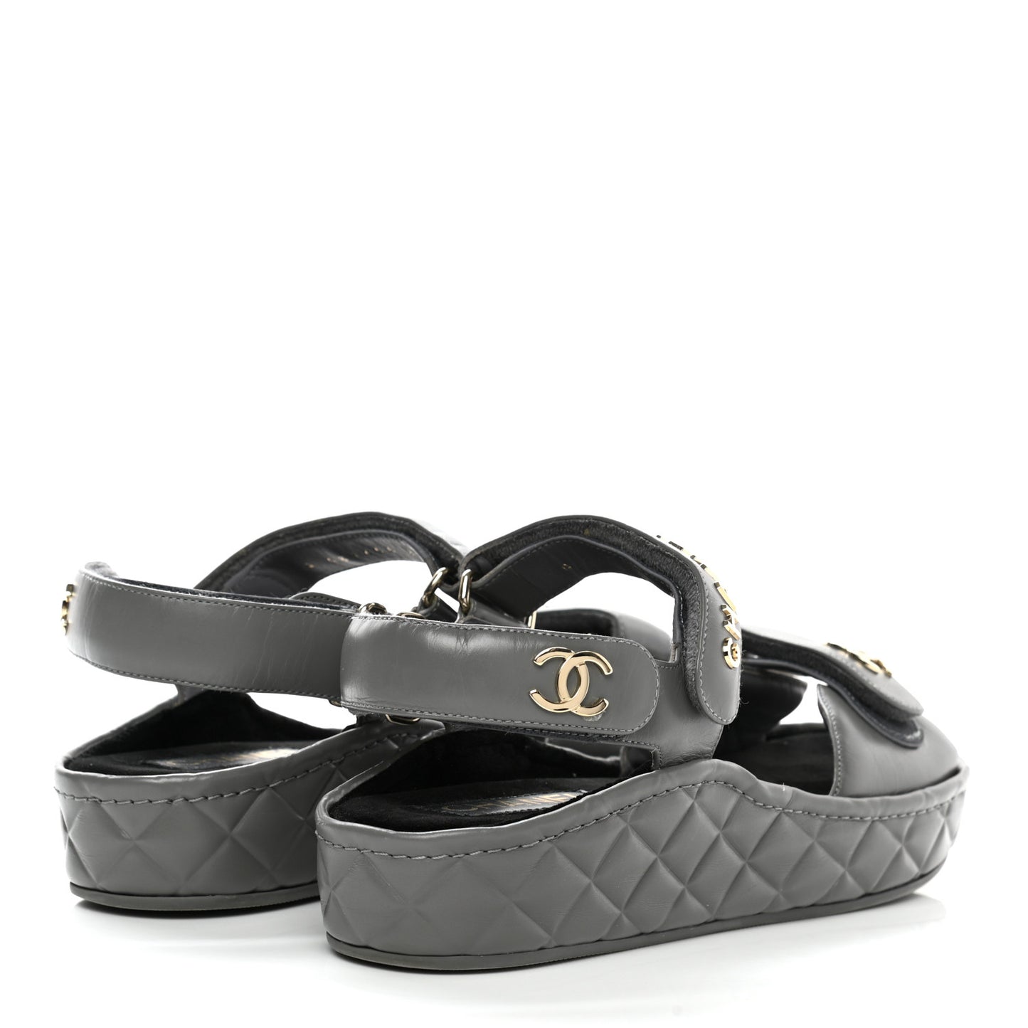 Shiny Calfskin Logo Platform Sandals 38 Grey