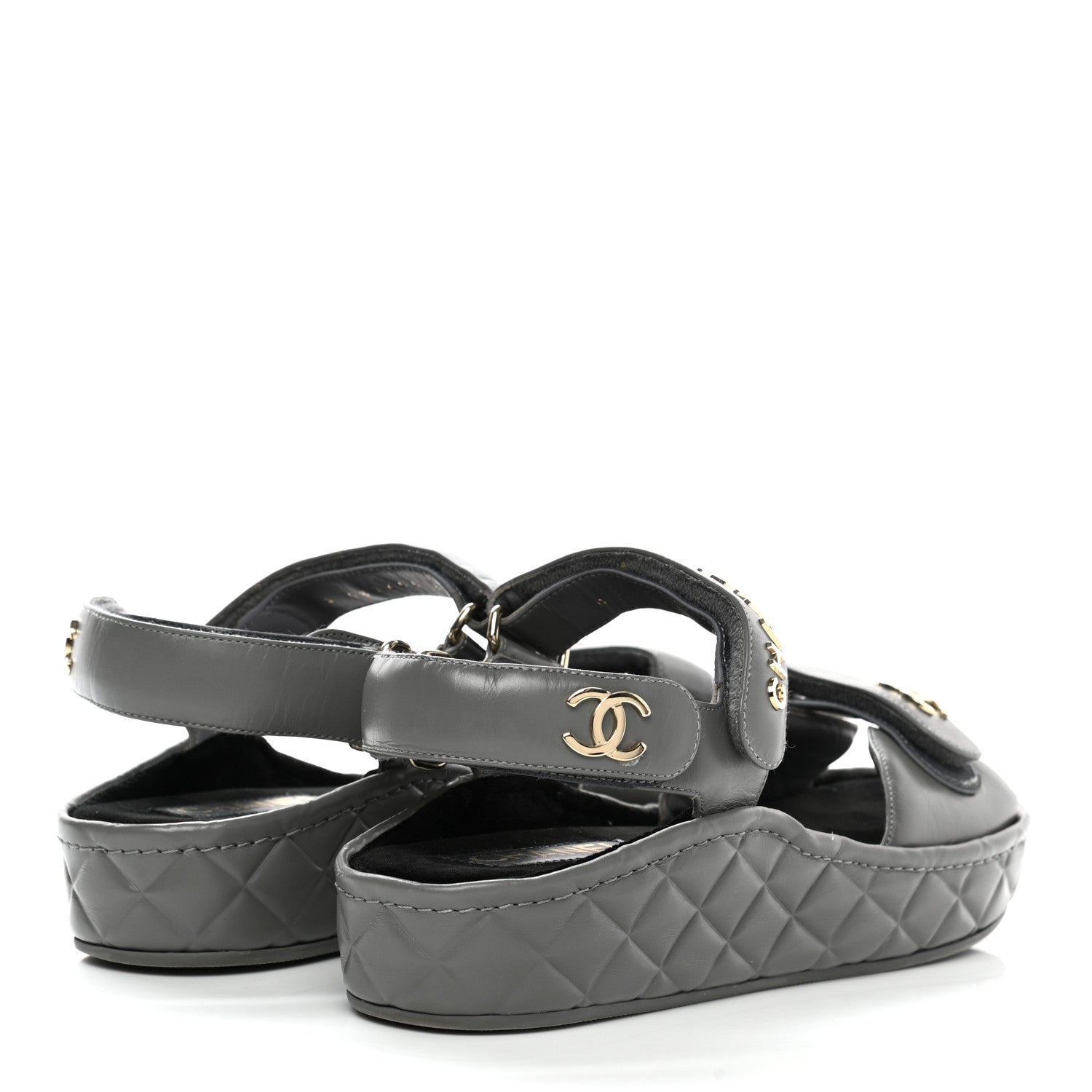 Chanel Shiny Calfskin Logo Platform Sandals 38 Grey 4 of 9
