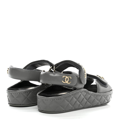 Chanel Shiny Calfskin Logo Platform Sandals 38 Grey 4 of 9