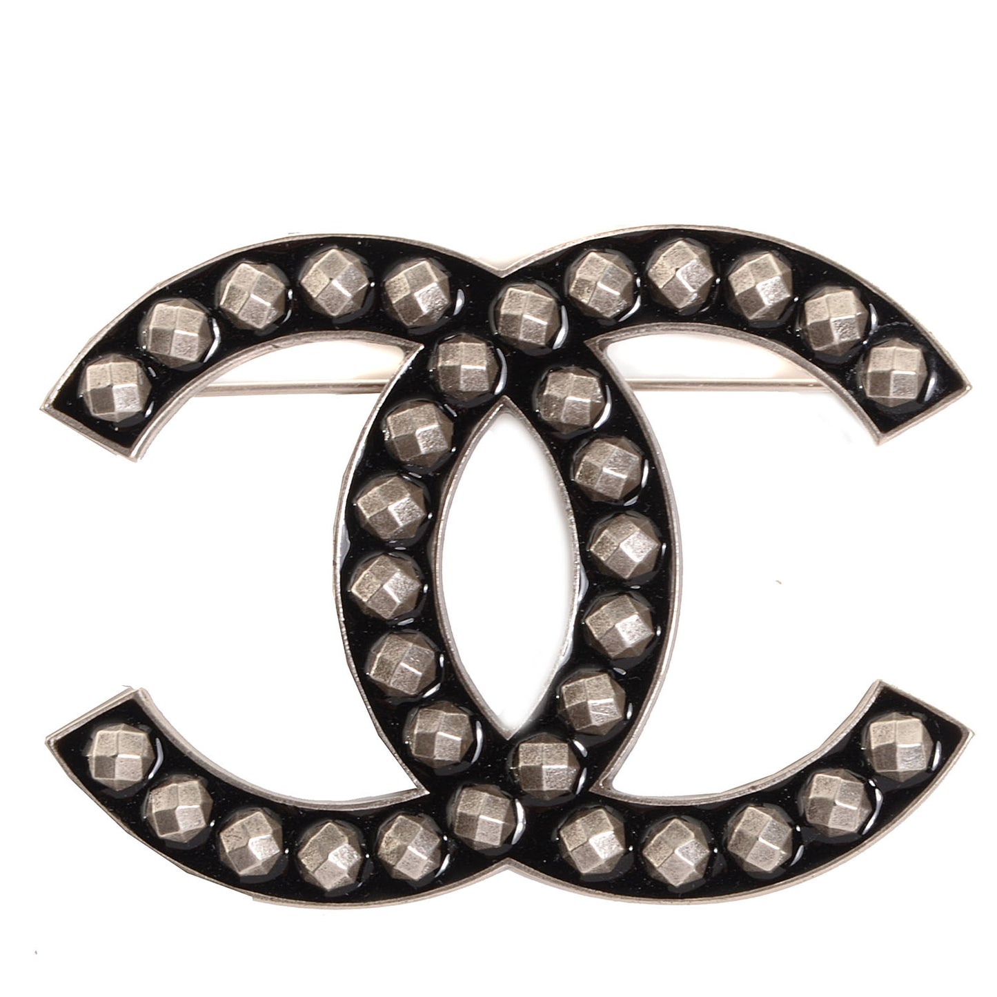 Studded Resin Large CC Pin Brooch Black