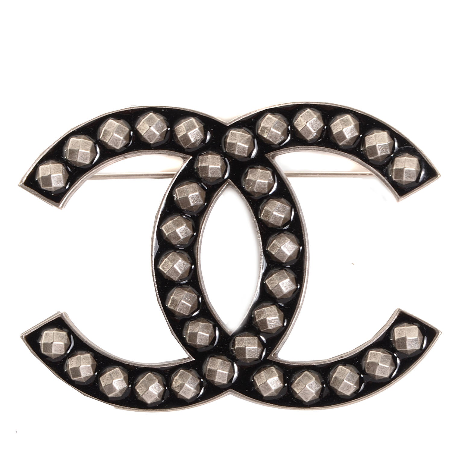 Chanel Studded Resin Large CC Pin Brooch Black 1 of 5