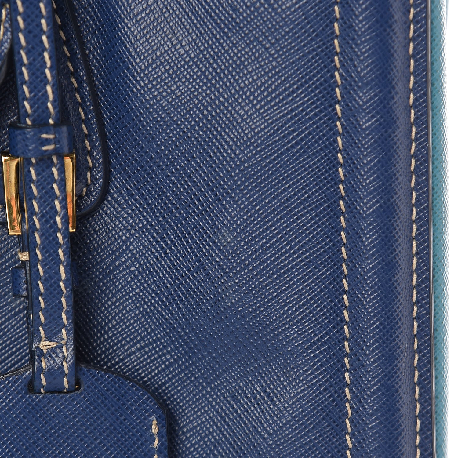 Prada Saffiano Lux Bi-Color Small Tote Bluette Turchese 14 of 17
