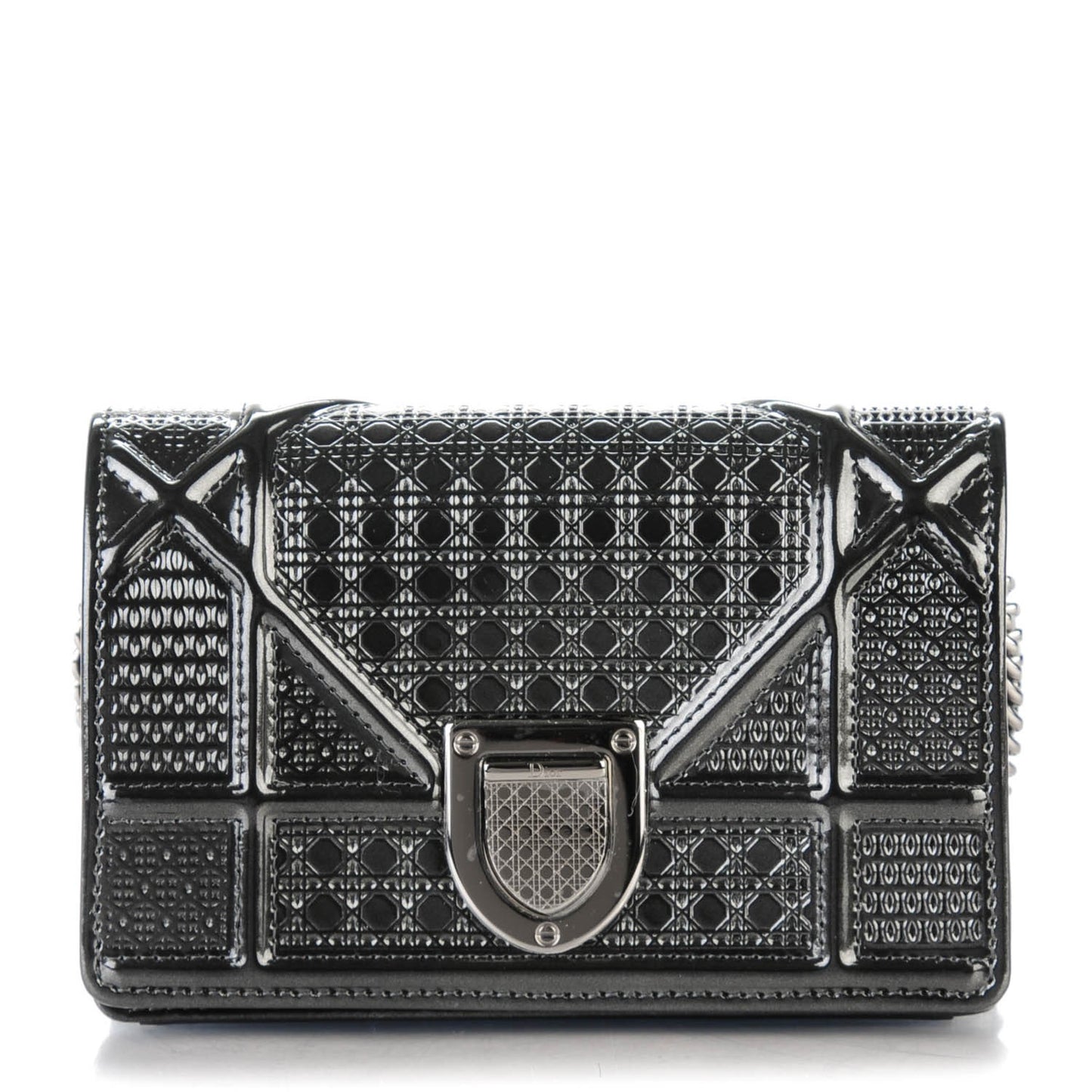 Metallic Patent Micro-Cannage Baby Diorama Flap Bag Onyx Black