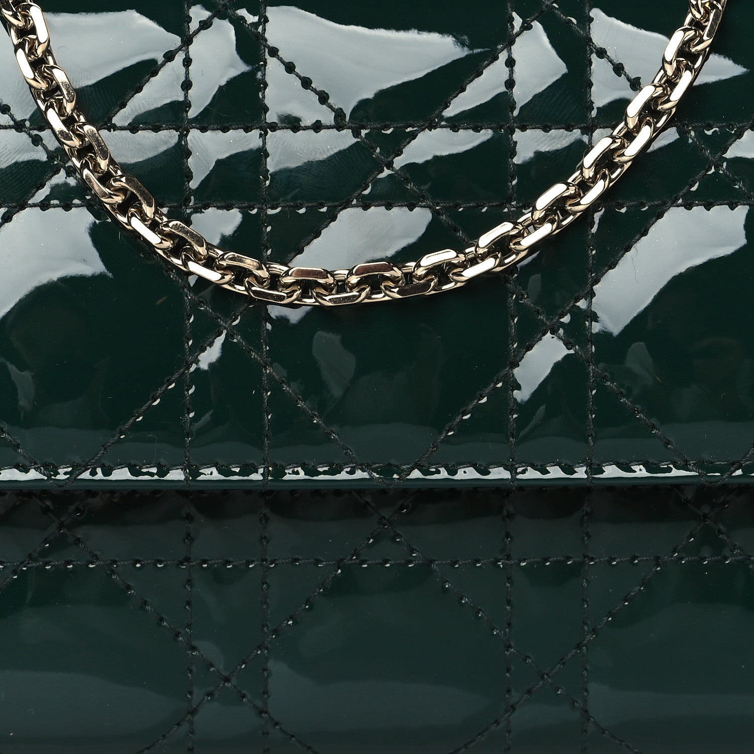 Christian Dior Patent Cannage Rendez-vous Chain Wallet Dark Green 6 of 10