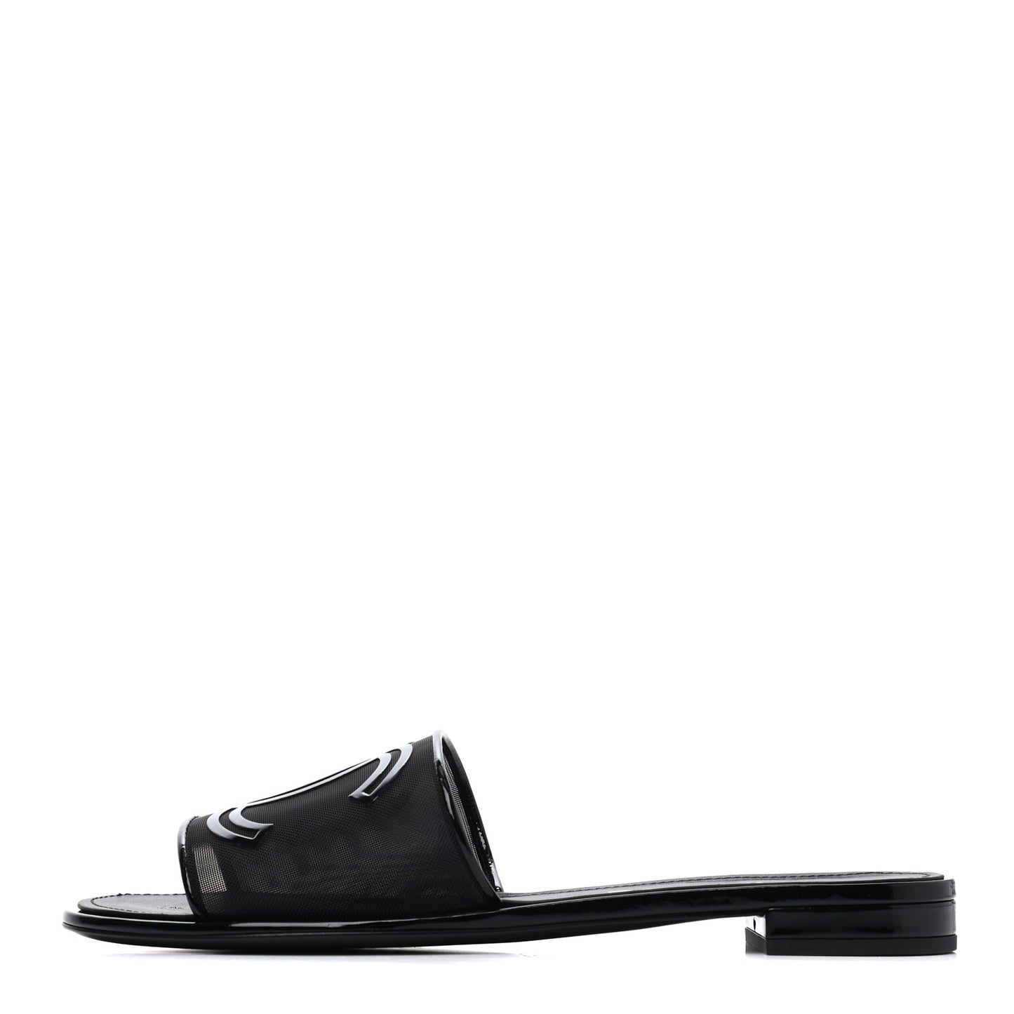 Mesh Patent Calfskin CC Mules 41 Black