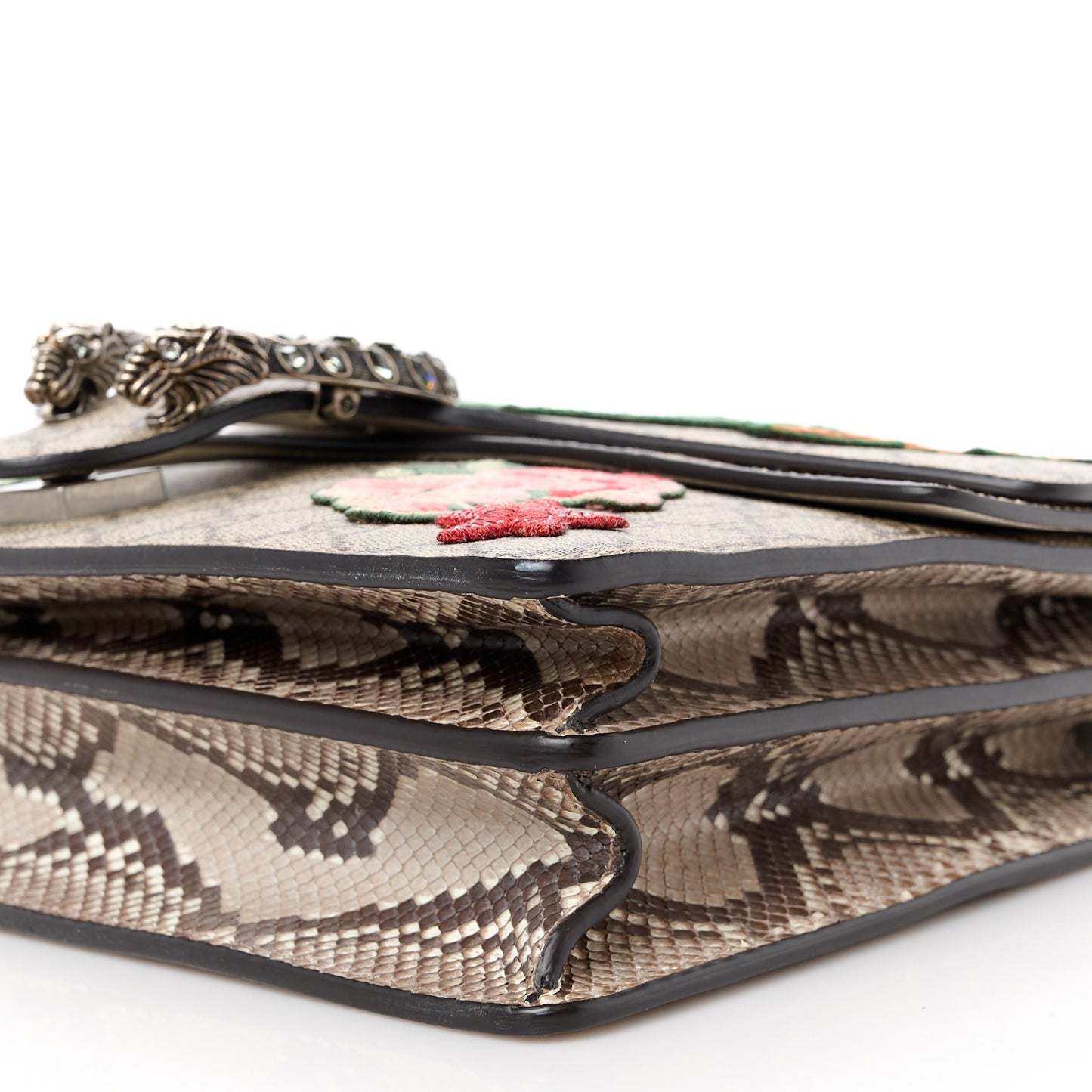 GG Supreme Monogram Snakeskin Flower Embroidered Medium Dionysus Shoulder Bag Beige Orange