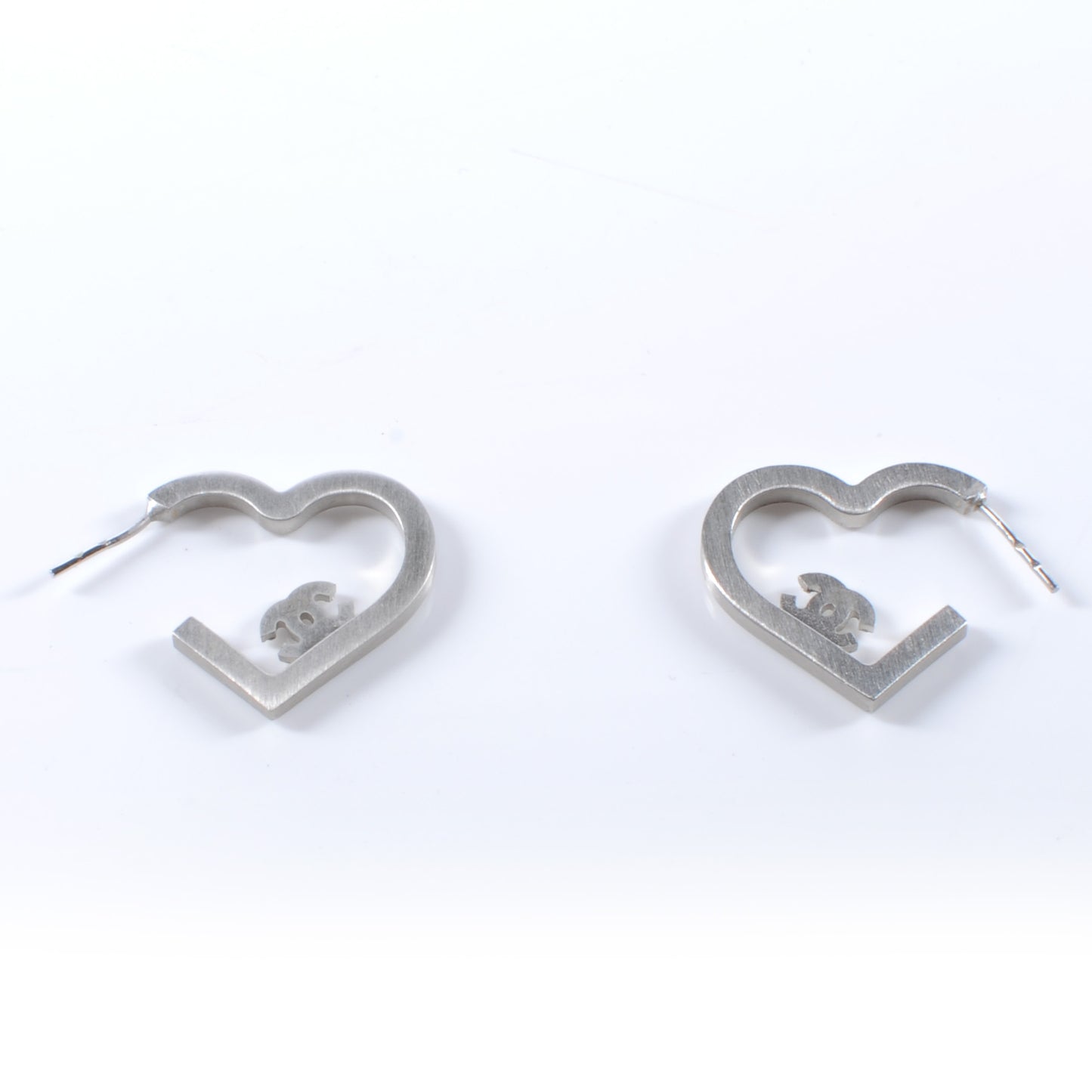 Crystal CC Heart Earrings Silver