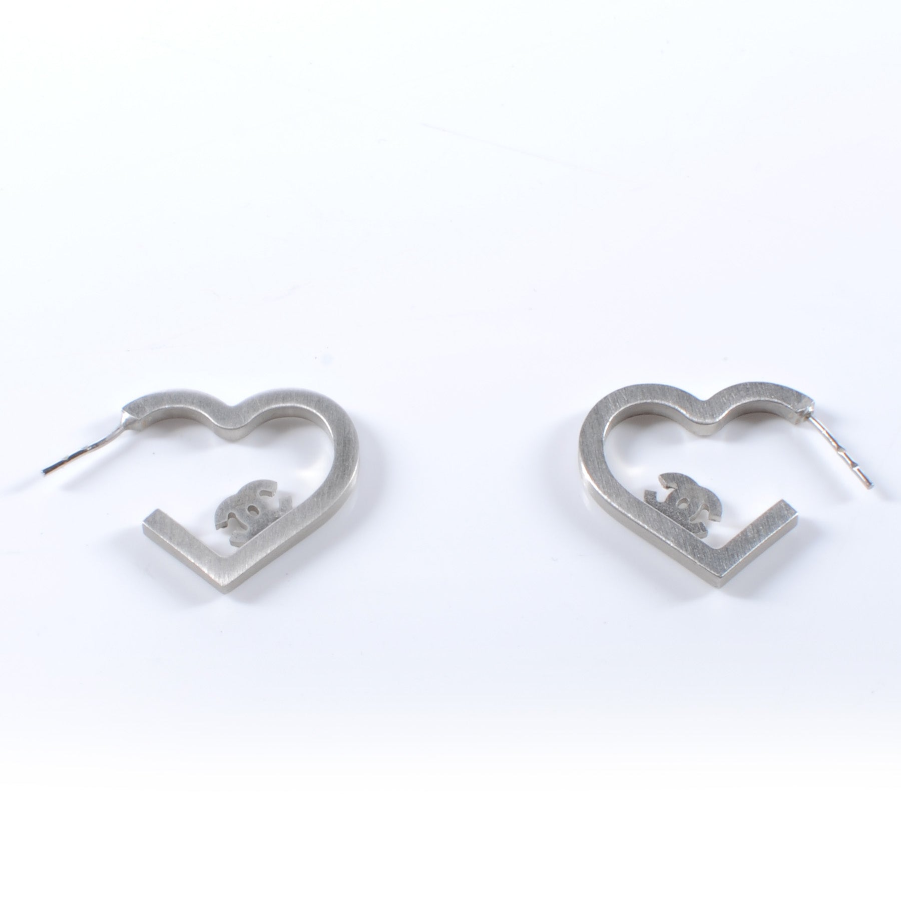 Chanel Crystal CC Heart Earrings Silver 2 of 5