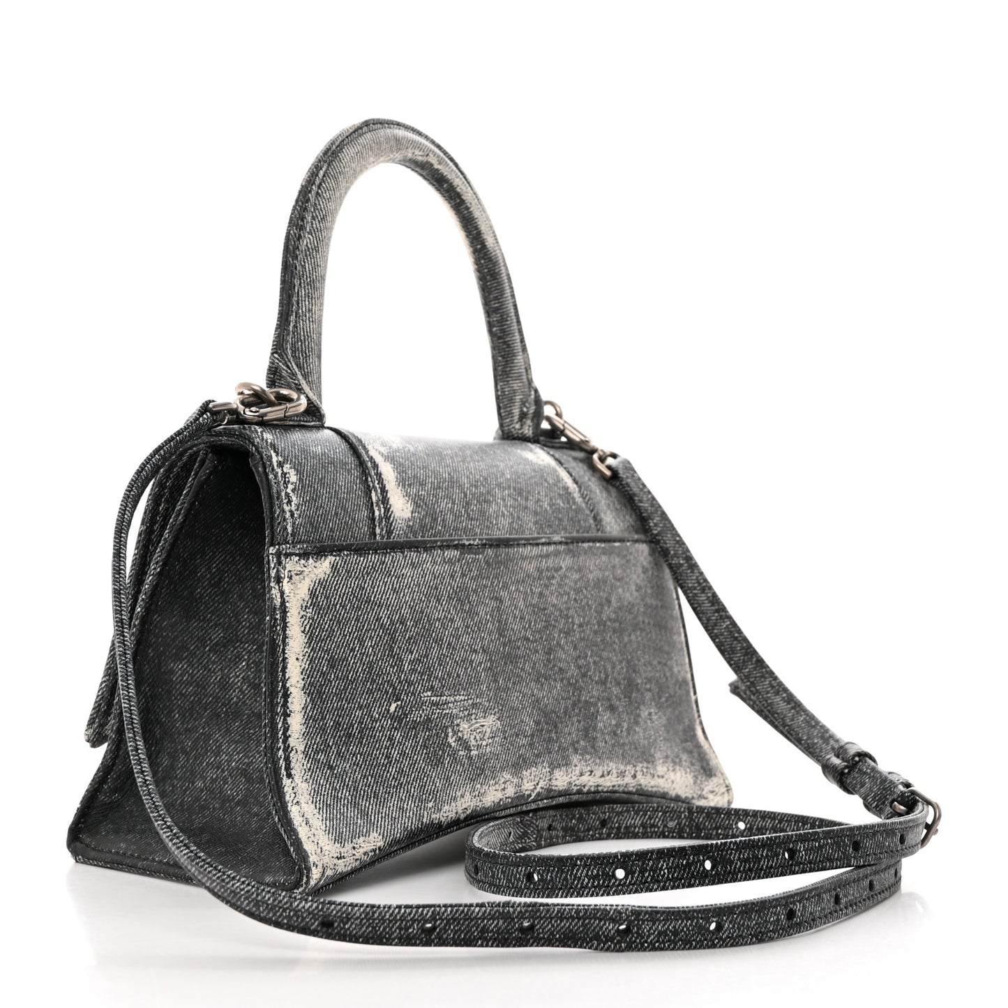 Nappa Denim Printed Small Hourglass Top Handle Bag Black