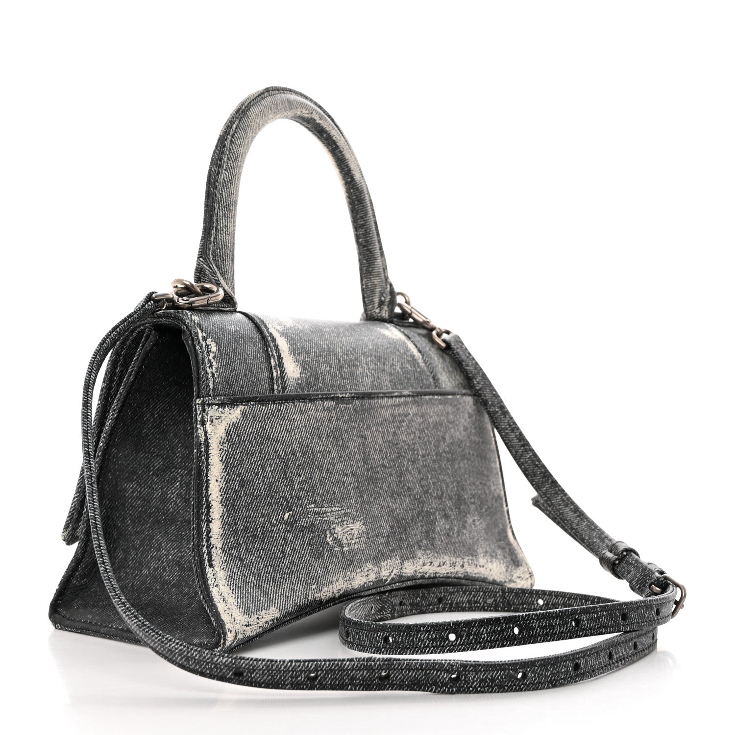 Balenciaga Nappa Denim Printed Small Hourglass Top Handle Bag Black 3 of 11