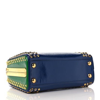 Prada Saffiano Vernice Crystal Bag Bluette Verde 3 of 7