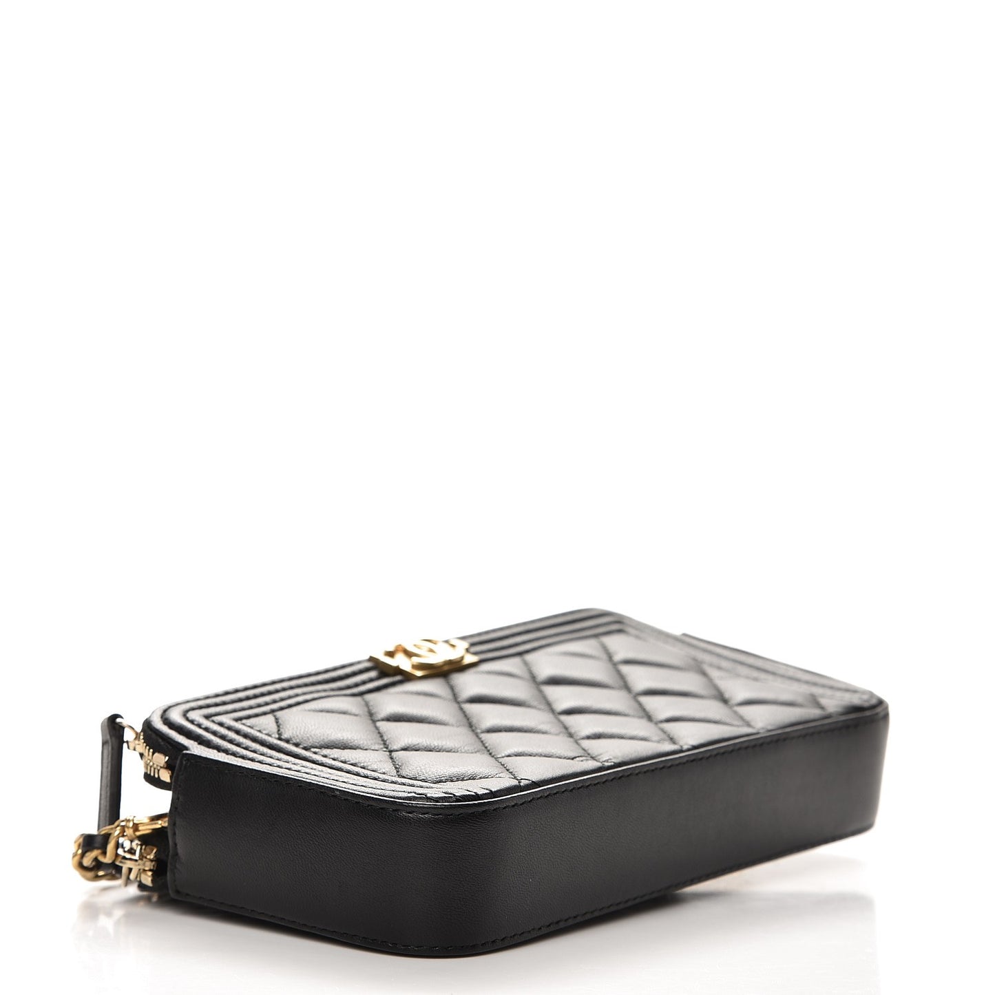 Lambskin Quilted Small Boy Clutch With Chain Black