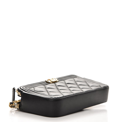 Chanel Lambskin Quilted Small Boy Clutch With Chain Black 4 of 9