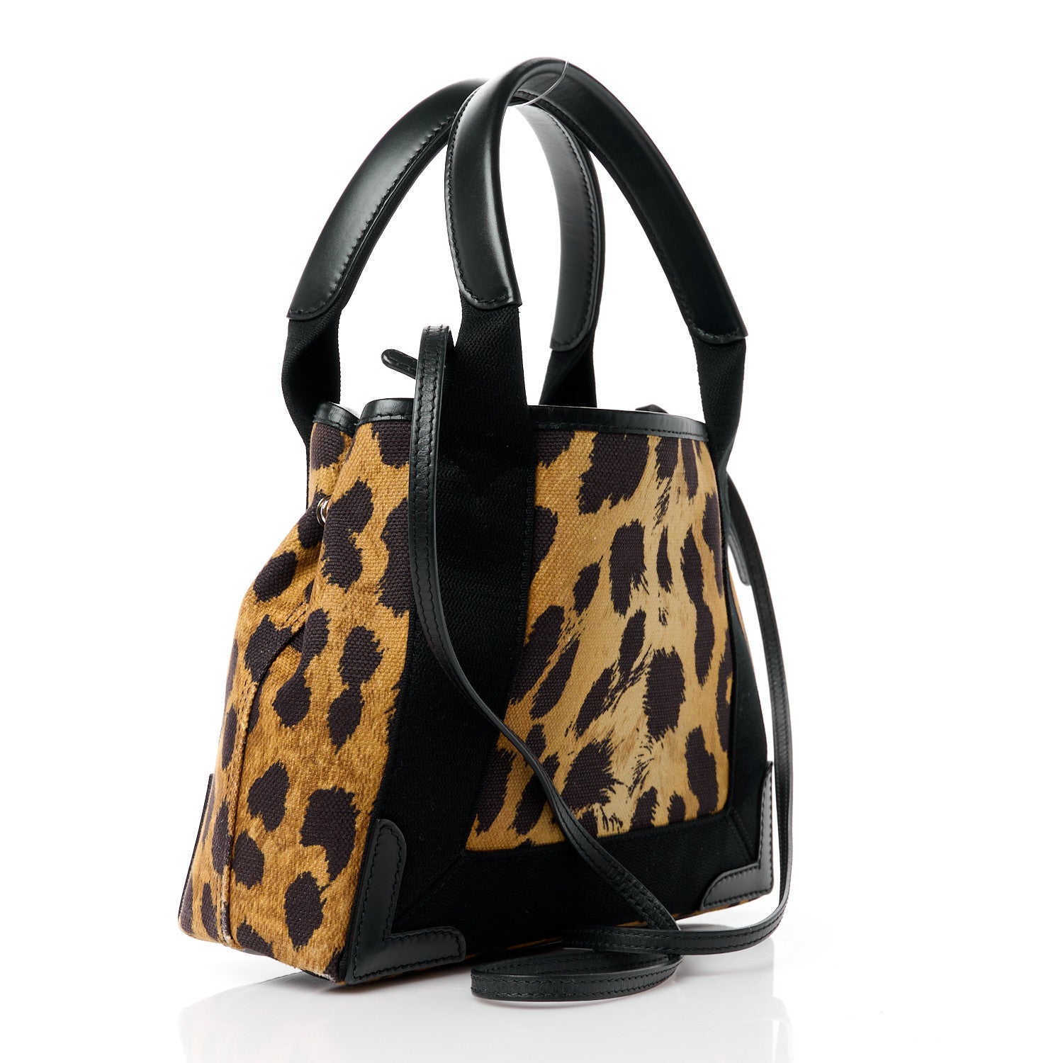 Balenciaga Cotton Canvas Satin Calfskin Leopard Print Navy Cabas XS Beige Black 4 of 12