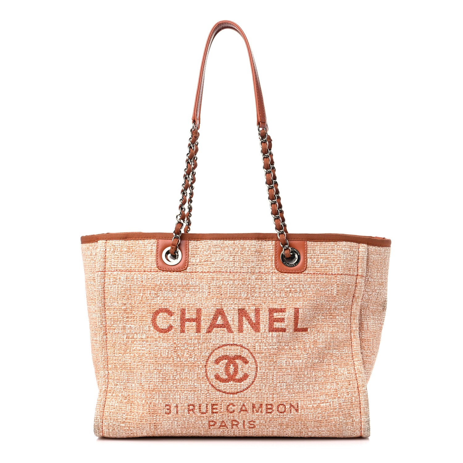 Chanel Lurex Boucle Small Deauville Tote Light Orange 1 of 11