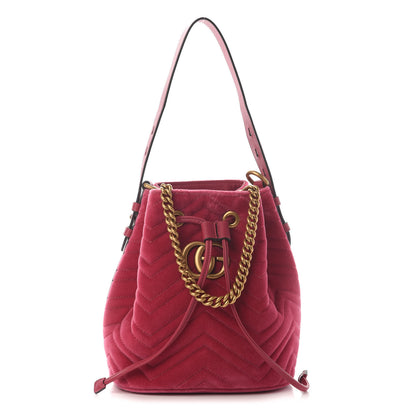 Gucci Velvet Matelasse GG Marmont Bucket Bag Light Raspberry Rose 1 of 9