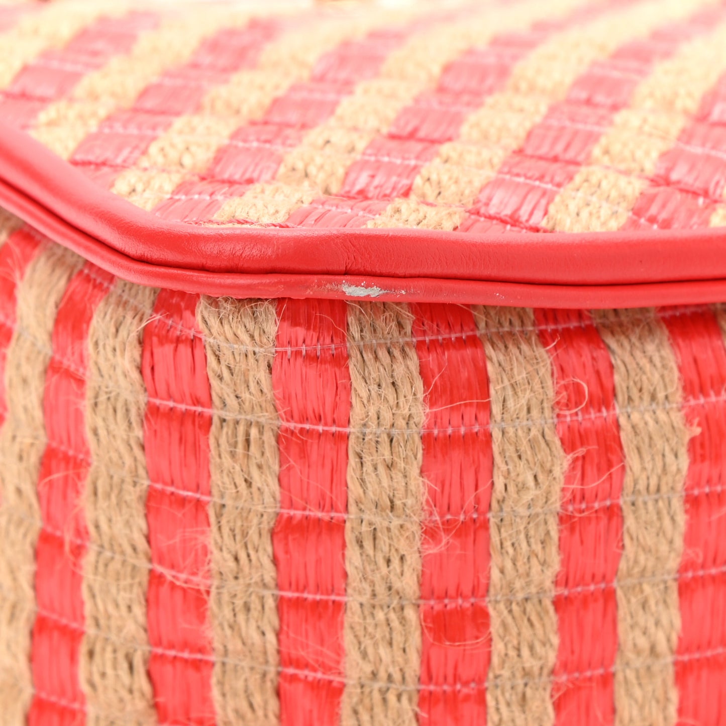 Raffia Jute Striped Urban Jungle Bucket Bag Red Beige