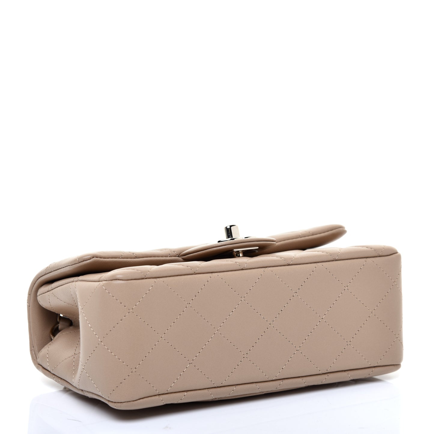 Lambskin Quilted Mini Rectangular Flap Dark Beige