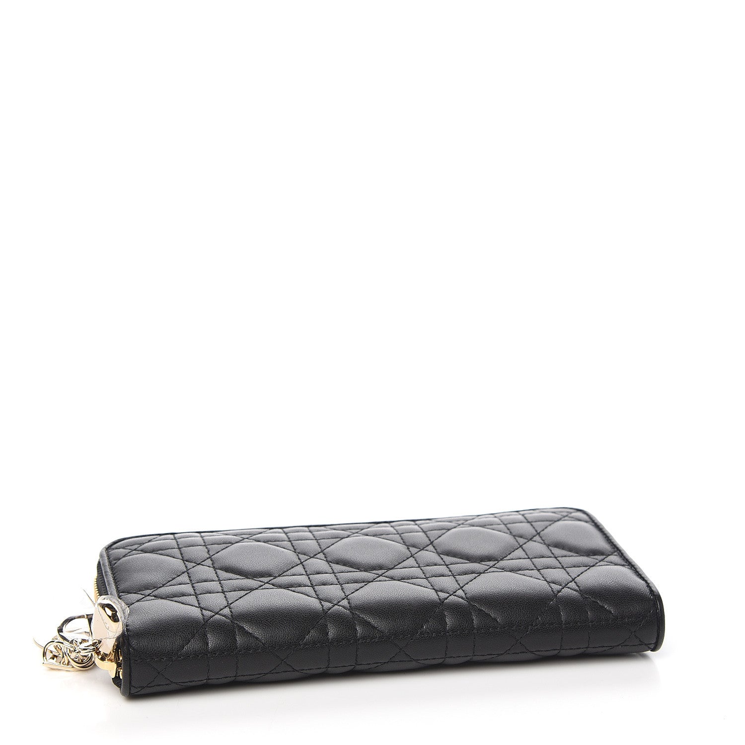 Christian Dior Lambskin Cannage Lady Dior Zip Wallet Black 3 of 8