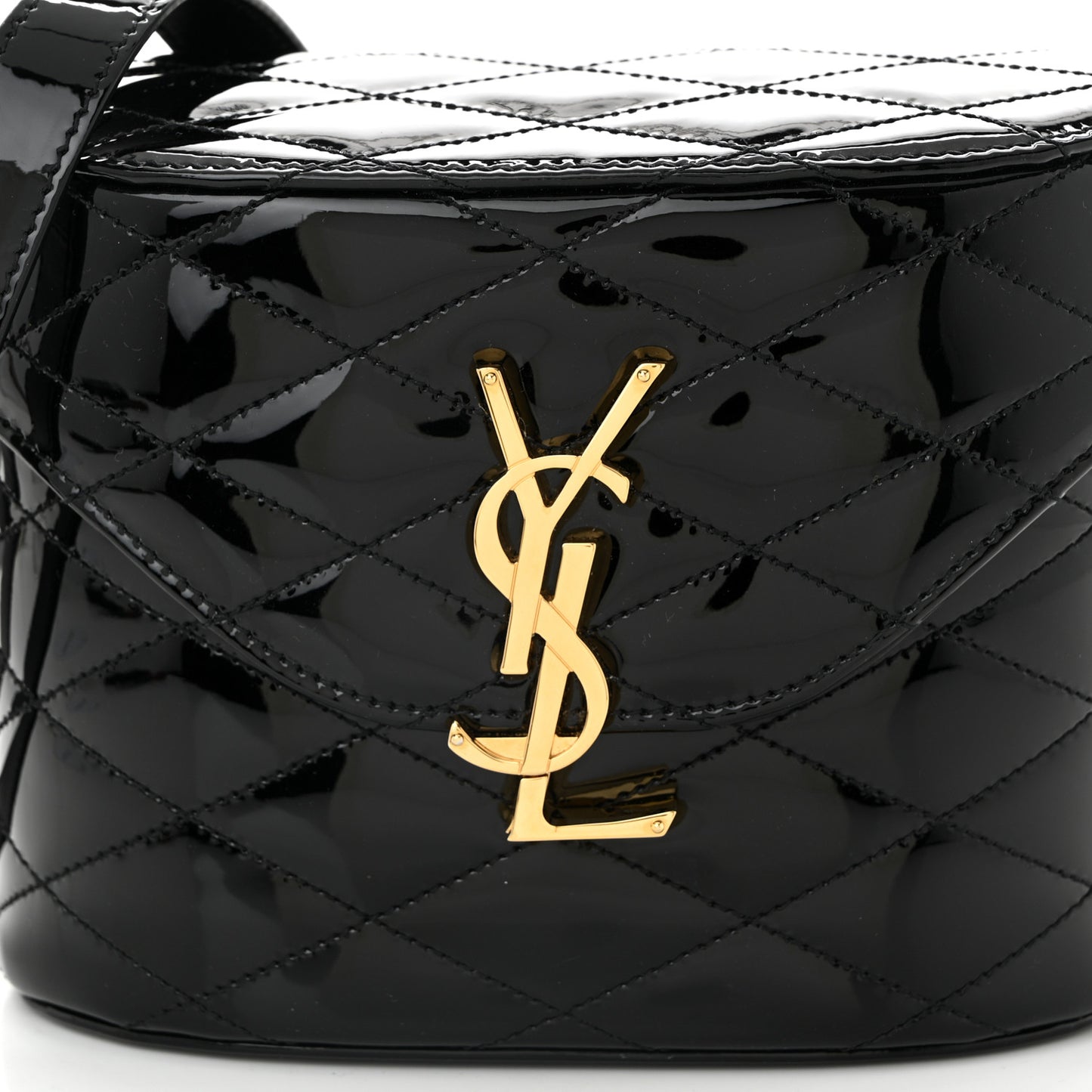 Patent Matelasse Monogram June Box Bag Black