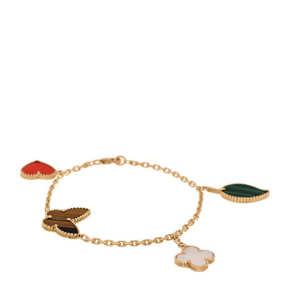 Van Cleef & Arpels 18K Yellow Gold Mother of Pearl Malachite Carnelian Tiger Eye 4 Motifs Lucky Alhambra Bracelet 1 of 4